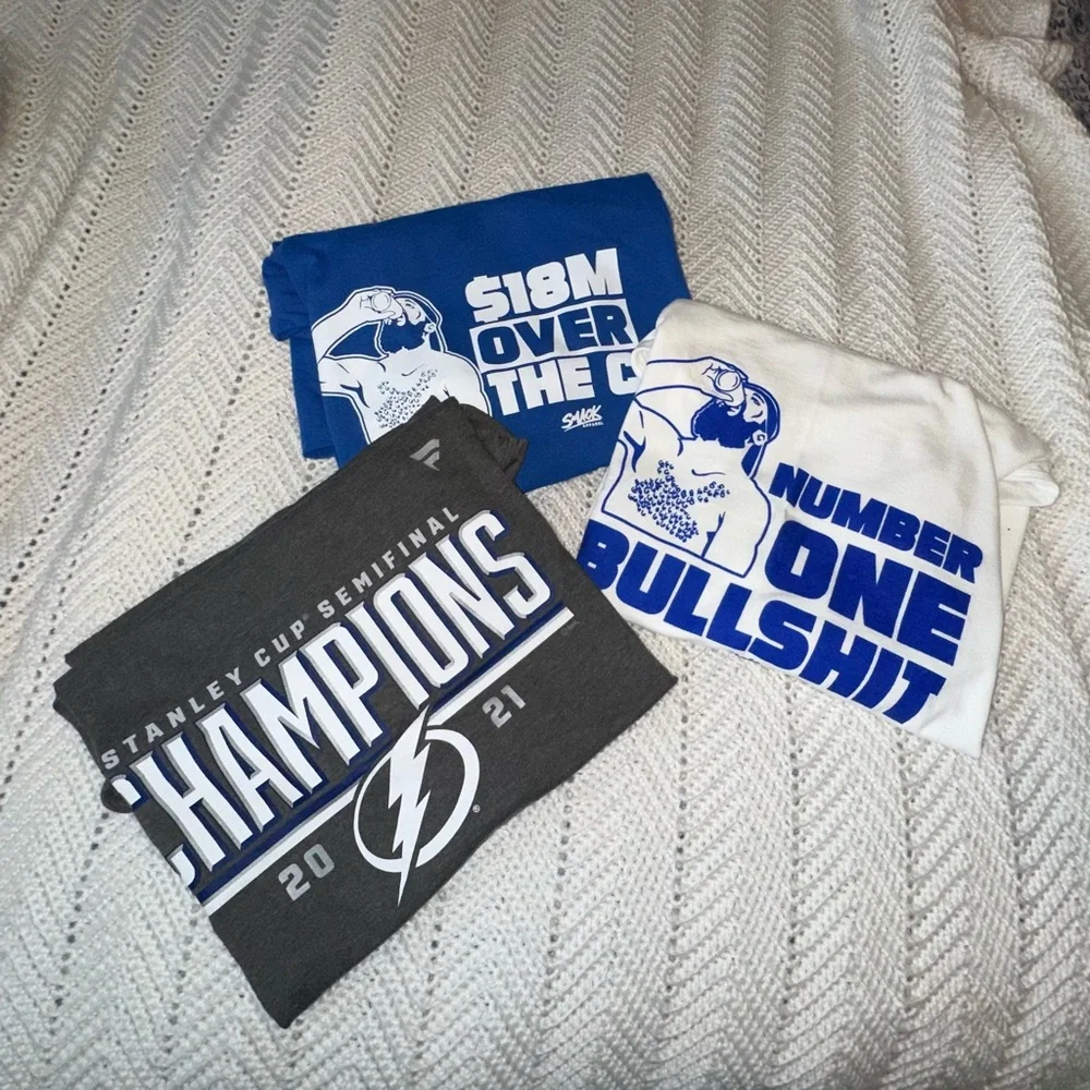 Bundle - 3 Lightning Shirts - Blue, White, and Gray Hockey T-Shirts - Picture 1 of 10